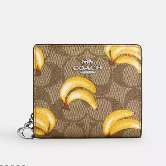 COACH Snap Wallet In Signature Canvas With Banana Print Bag Purse - Picture 8 of 11